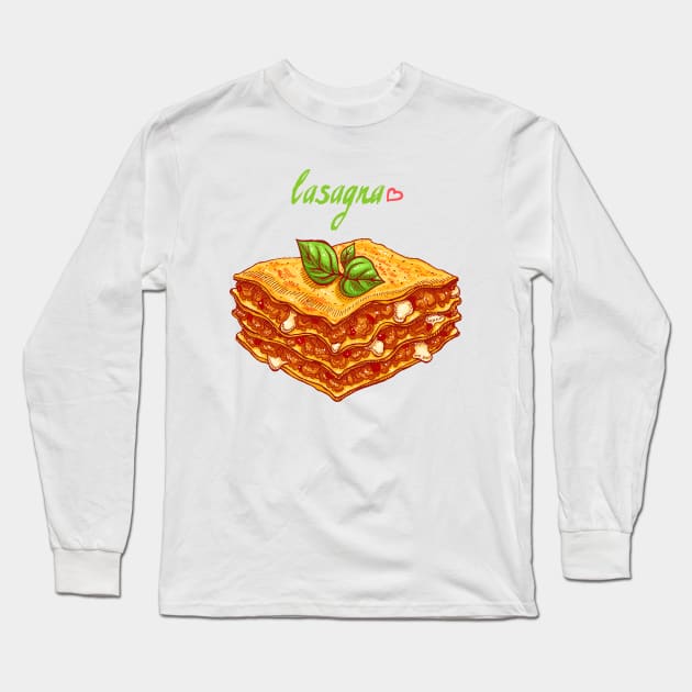 lasagna hand drawn Long Sleeve T-Shirt by Mako Design 